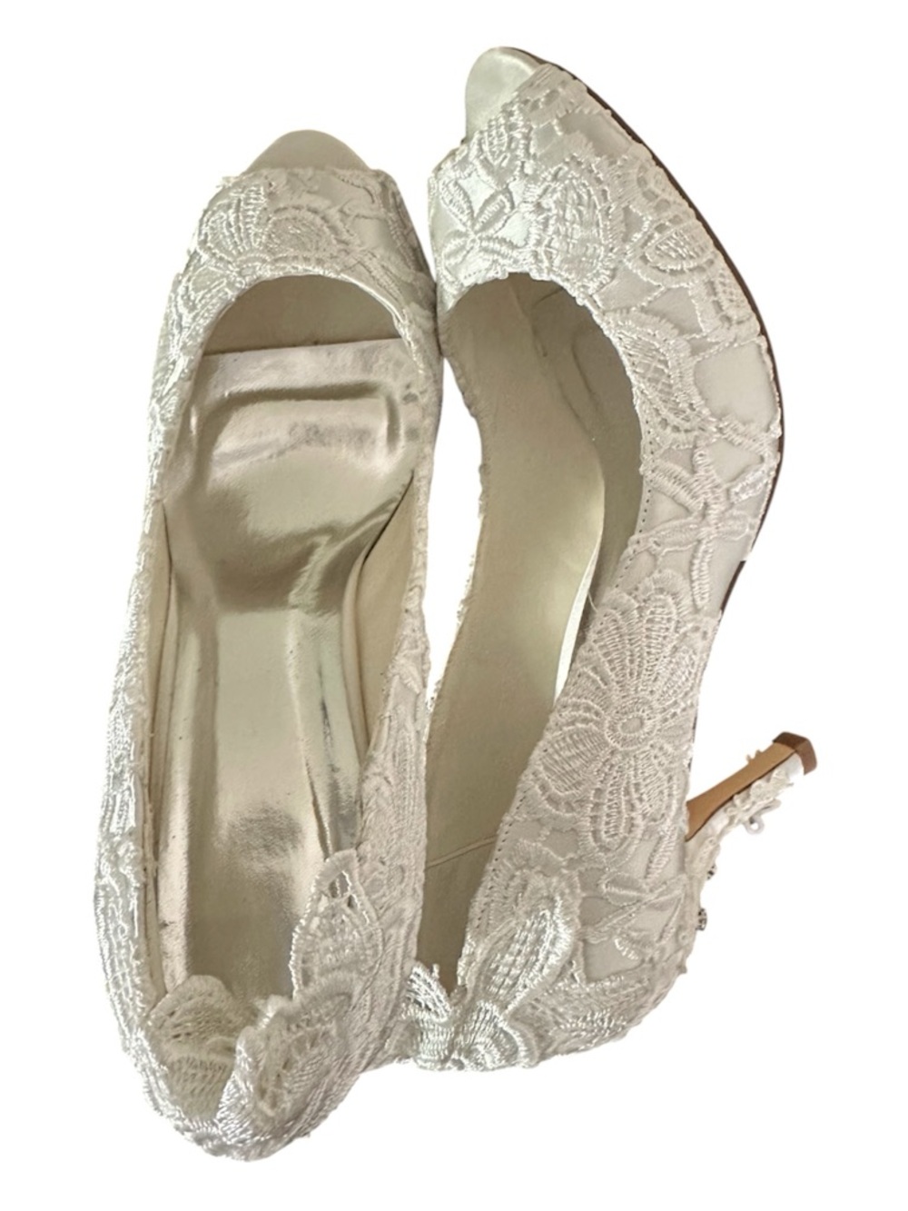 JIAJIA Elegant White/Ivory Lace Peep-Toe Heels - Bridal Women's Shoes
